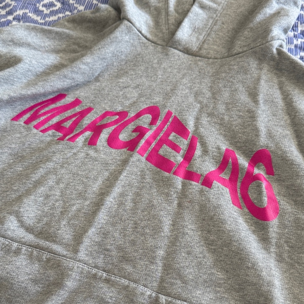 Maison Martin Margiela Gray Hoodie w/ Magenta Print. Size 10. Made in Portugal